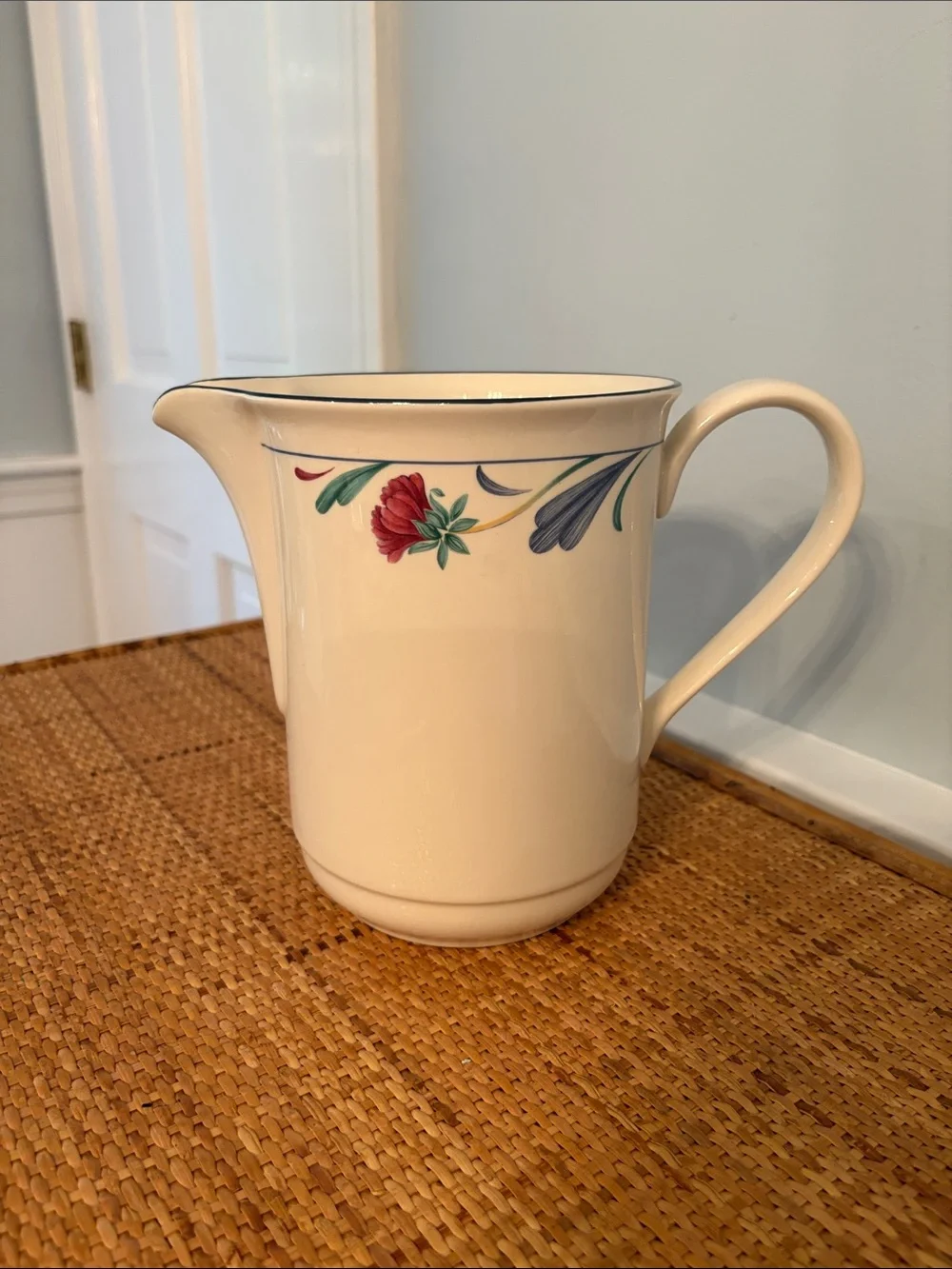 1980s Lenox ChinaStone Poppies on Blue Pitcher, Discontinued, Made in USA